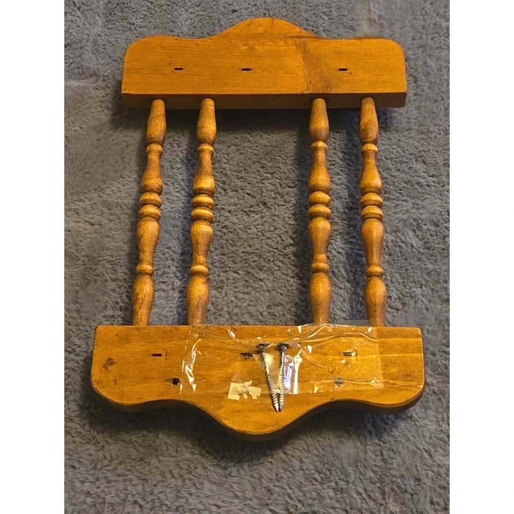 Vintage Wood Souvenir Spoon Display Rack Wall Hanging 12 Slot Holder 12x8 Oak